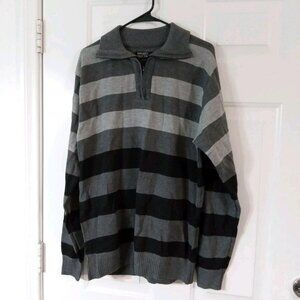 Marx & Dutch Collection Gray Striped 1/4 Zip Pullover Sweater Men's Large